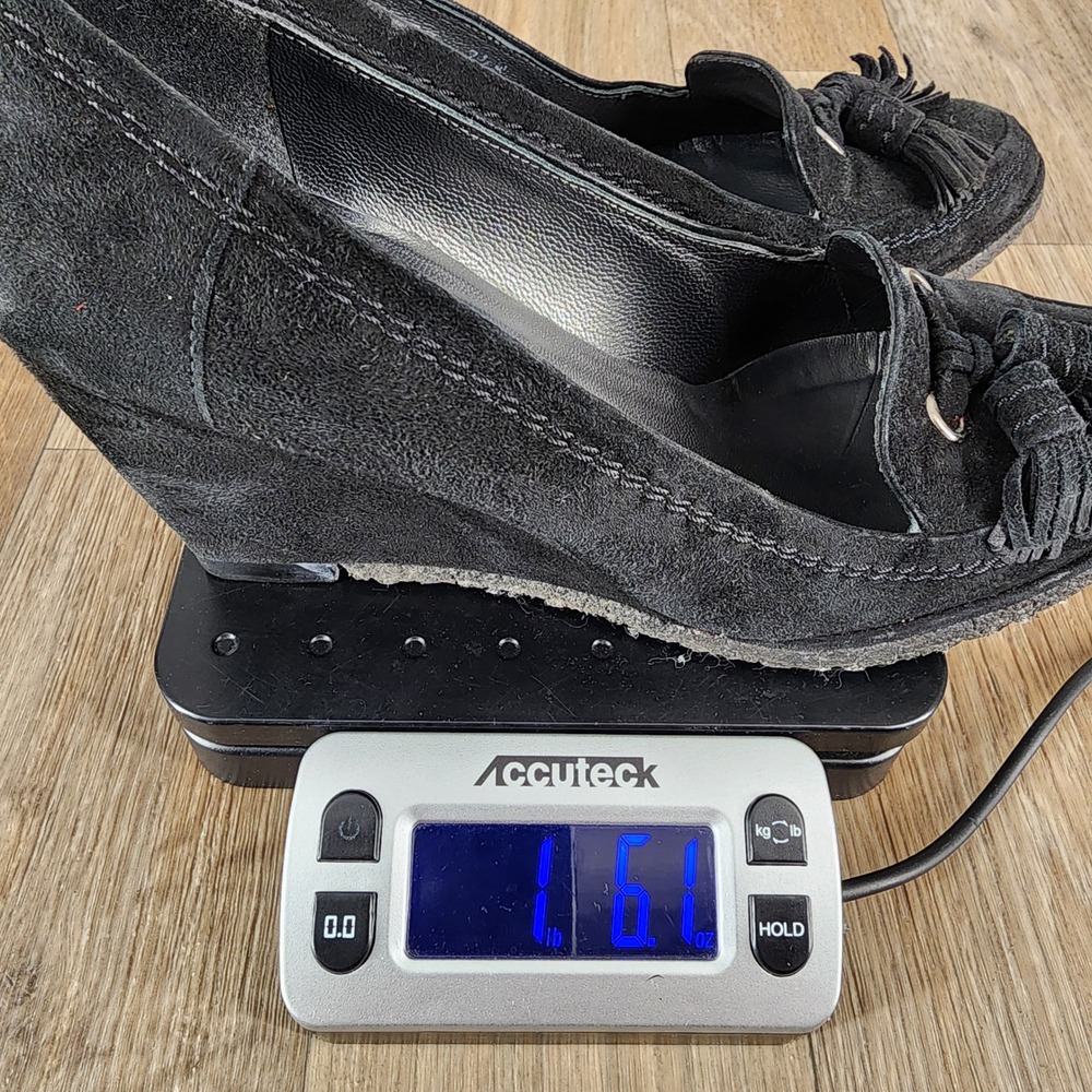 Stuart Weitzman‎ 7.5 Black Suede Tassel Wedge Loafers Classic Comfortable - Picture 13 of 13